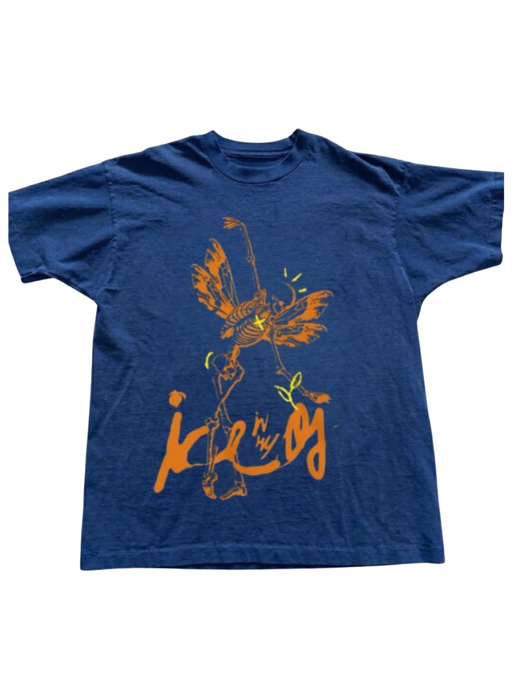 Gildan Navy Blue Graphic Tee with Orange Print
